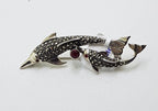 Sterling Silver Marcasite &amp; Red Dolphin /  Fish Brooch