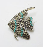 Sterling Silver Marcasite &amp; Blue Large Fish Brooch
