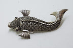 Sterling Silver Marcasite &amp; Garnet Large Koi Fish Brooch