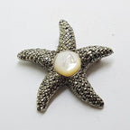 Sterling Silver Marcasite Large Mother of Pearl Starfish Brooch / Pendant