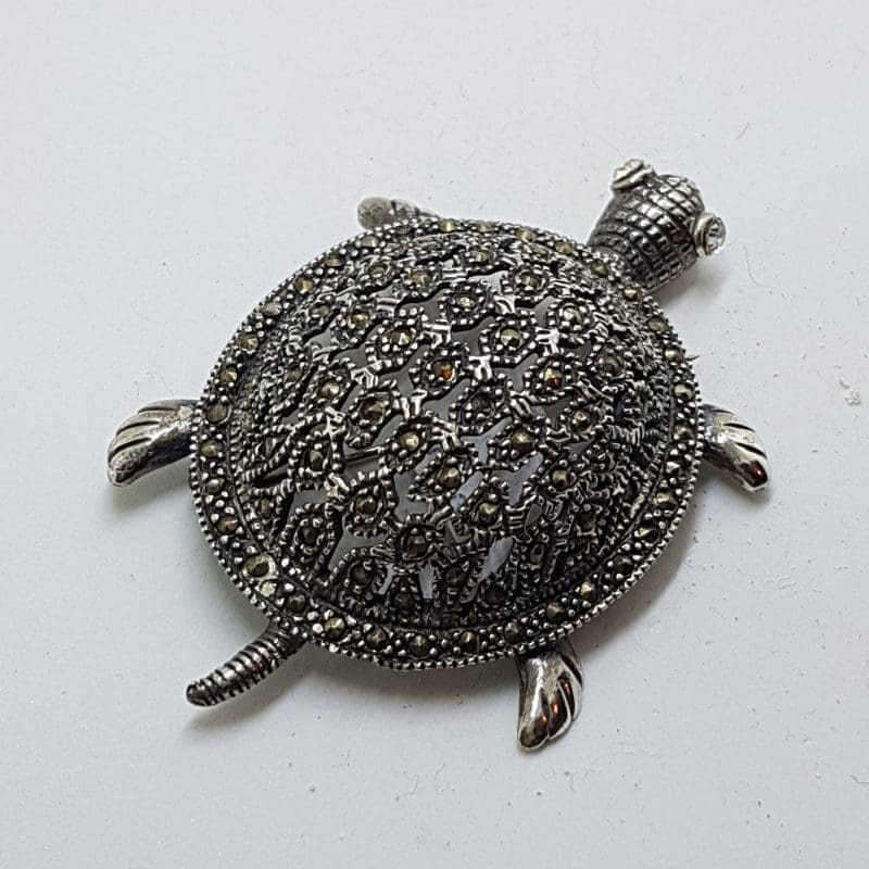Sterling Silver Marcasite Large Turtle Brooch