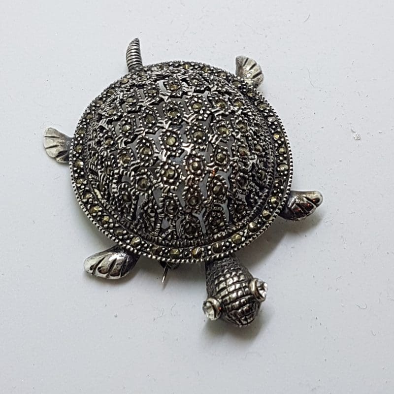 Sterling Silver Marcasite Large Turtle Brooch