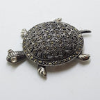 Sterling Silver Marcasite Large Turtle Brooch