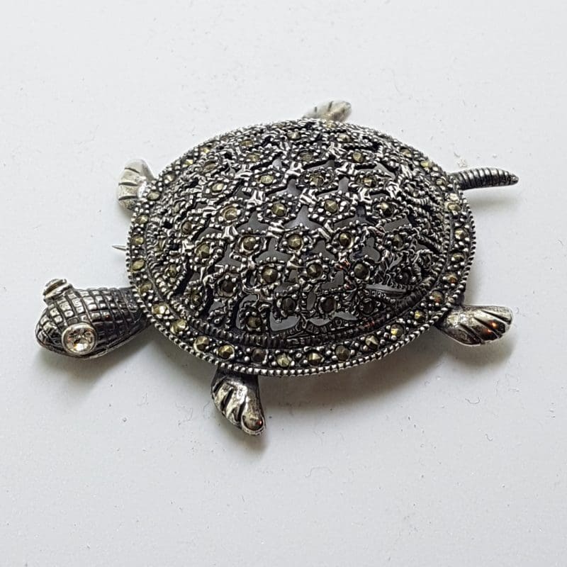 Sterling Silver Marcasite Large Turtle Brooch