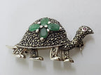 Sterling Silver Emerald and Marcasite Turtle Brooch