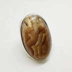 Sterling Silver Large Oval Banded Fossil Stone Ring