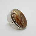 Sterling Silver Large Oval Banded Fossil Stone Ring
