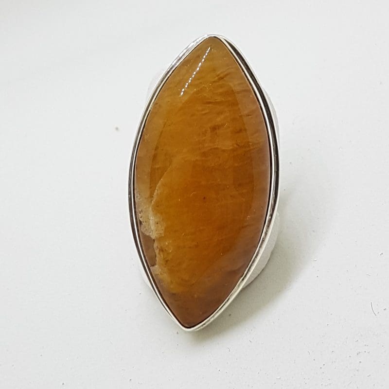Sterling Silver Elongated Large Yellow Quartz Ring