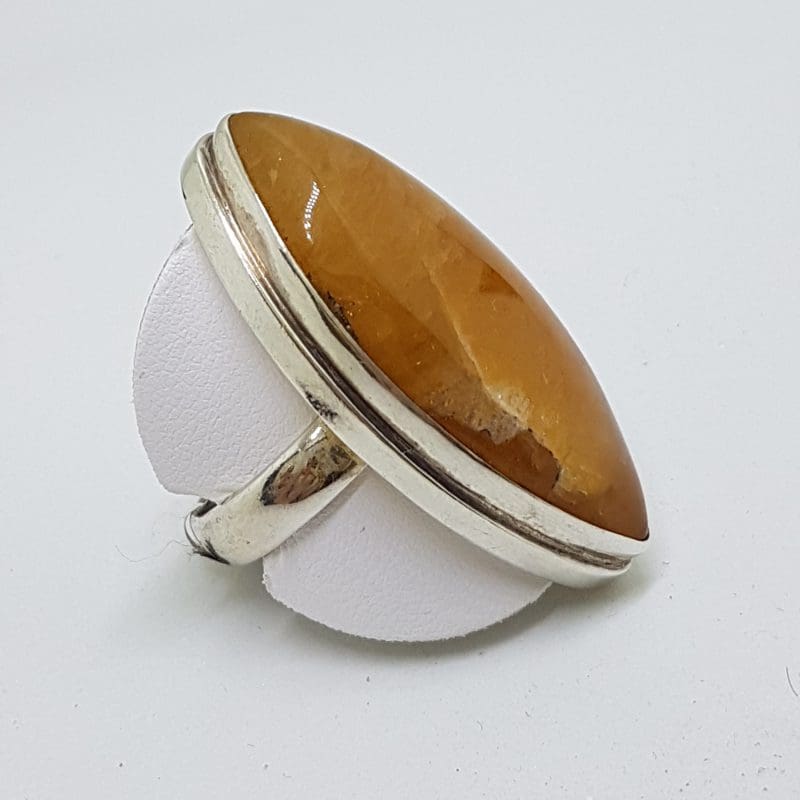 Sterling Silver Elongated Large Yellow Quartz Ring