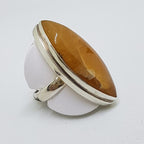 Sterling Silver Elongated Large Yellow Quartz Ring