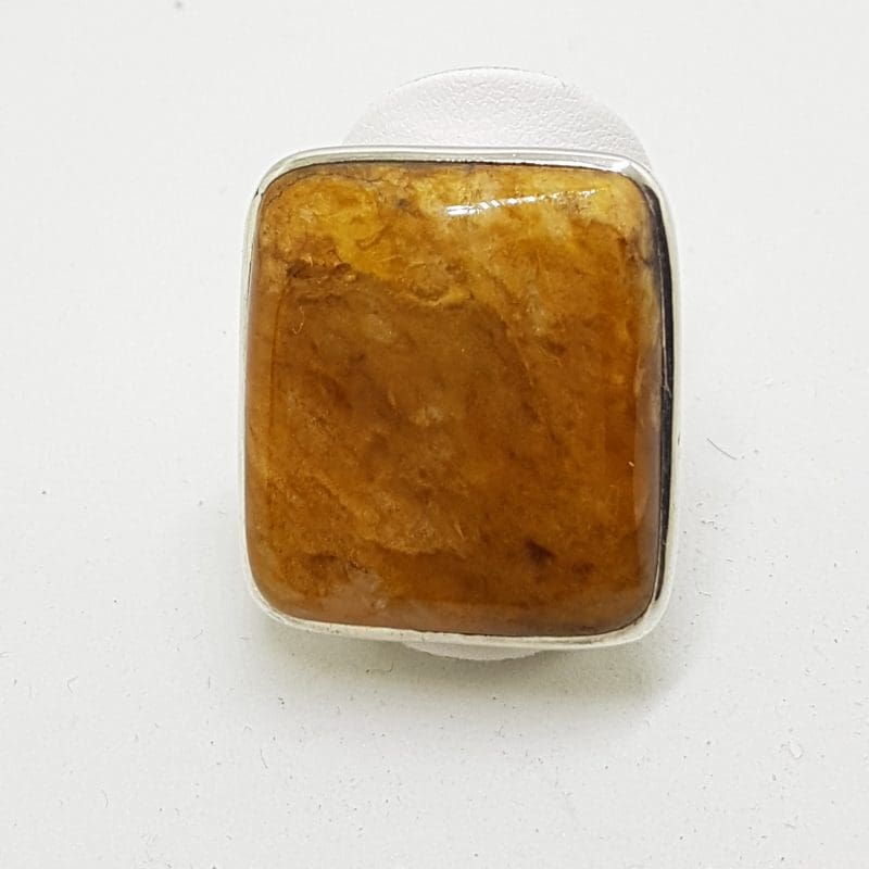 Sterling Silver Large Rectangular Yellow Quartz Ring
