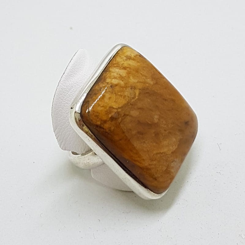 Sterling Silver Large Rectangular Yellow Quartz Ring