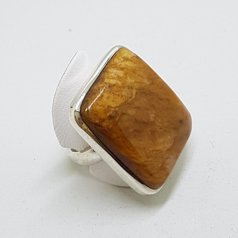 Sterling Silver Large Rectangular Yellow Quartz Ring