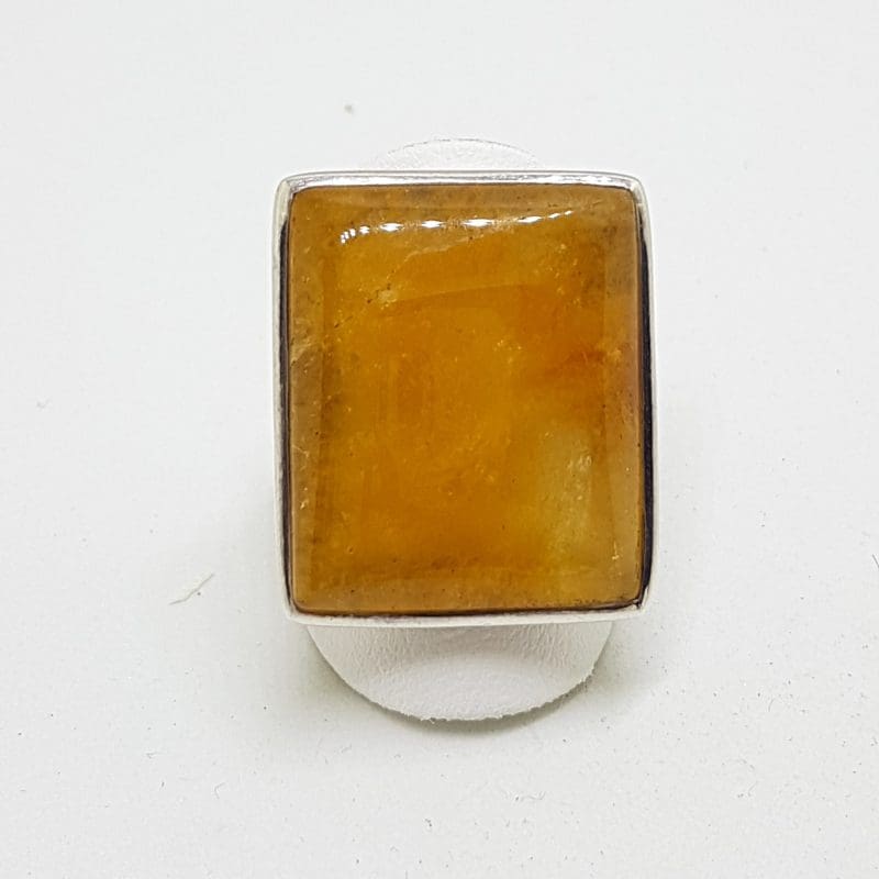 Sterling Silver Large Rectangular Honey Quartz Ring