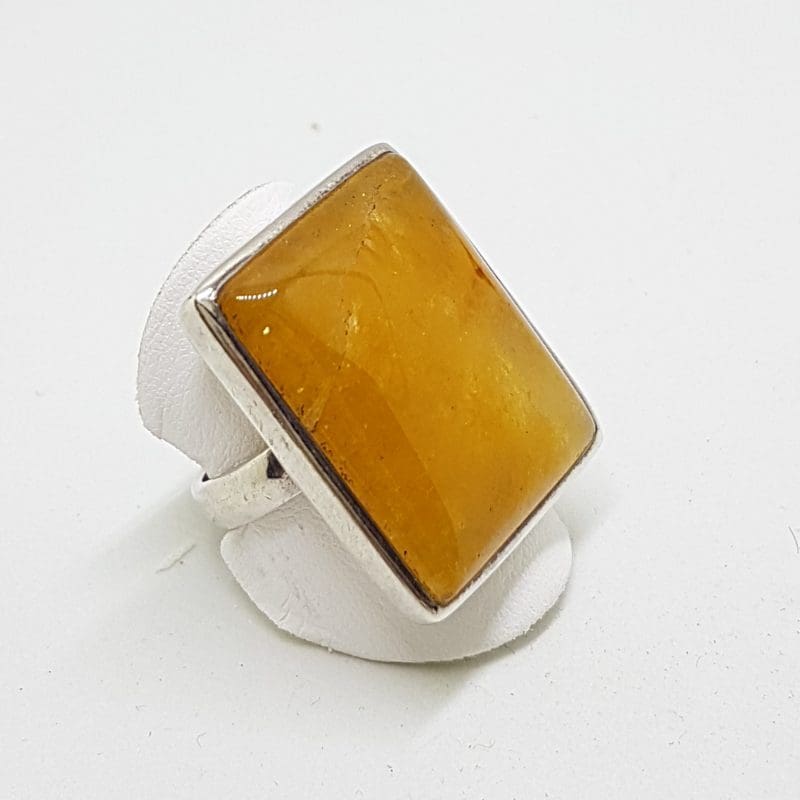 Sterling Silver Large Rectangular Honey Quartz Ring