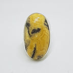 Sterling Silver Large Oval Banded Yellow Stone Ring