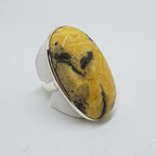 Sterling Silver Large Oval Banded Yellow Stone Ring