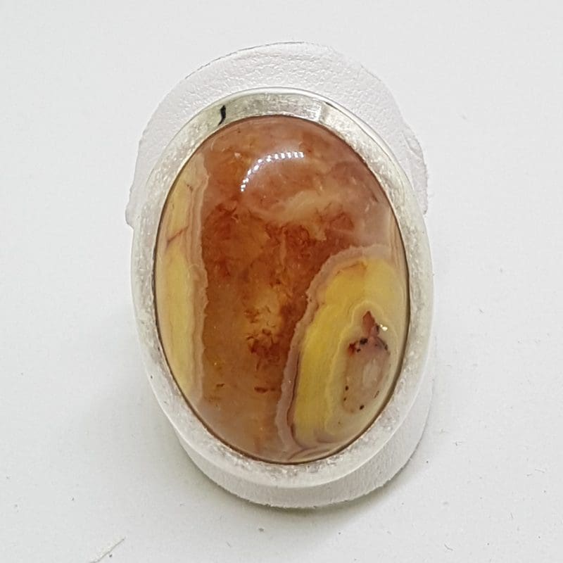 Sterling Silver Large Oval Crazy Lace Agate Ring