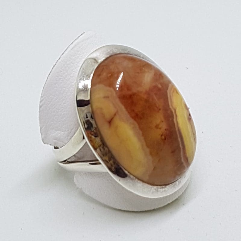 Sterling Silver Large Oval Crazy Lace Agate Ring