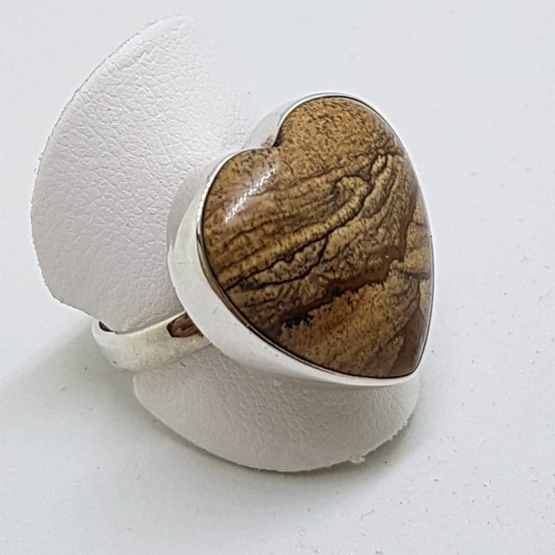 Sterling Silver Brown Jasper Heart Ring