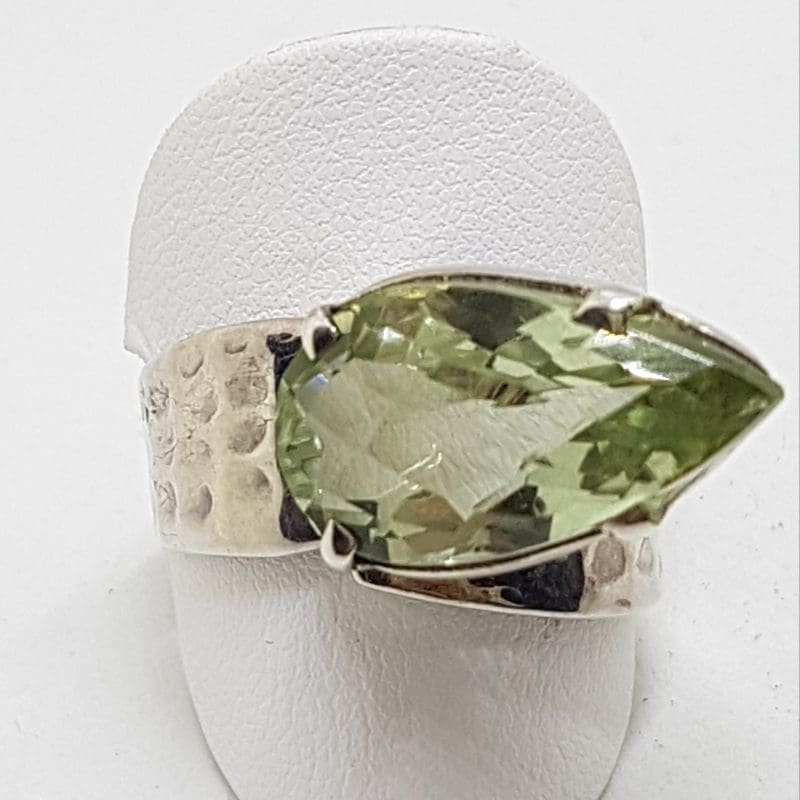 Sterling Silver Green Amethyst / Prasiolite Unusual Teardrop Shape Ring