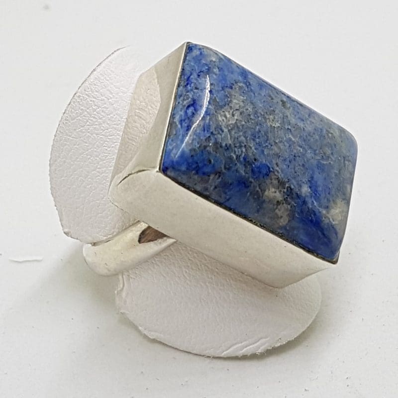 Sterling Silver Large Rectangular Lapis Lazuli Ring