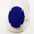 Sterling Silver Large Oval Flat Lapis Lazuli Claw Set  Ring