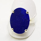 Sterling Silver Large Oval Flat Lapis Lazuli Claw Set  Ring