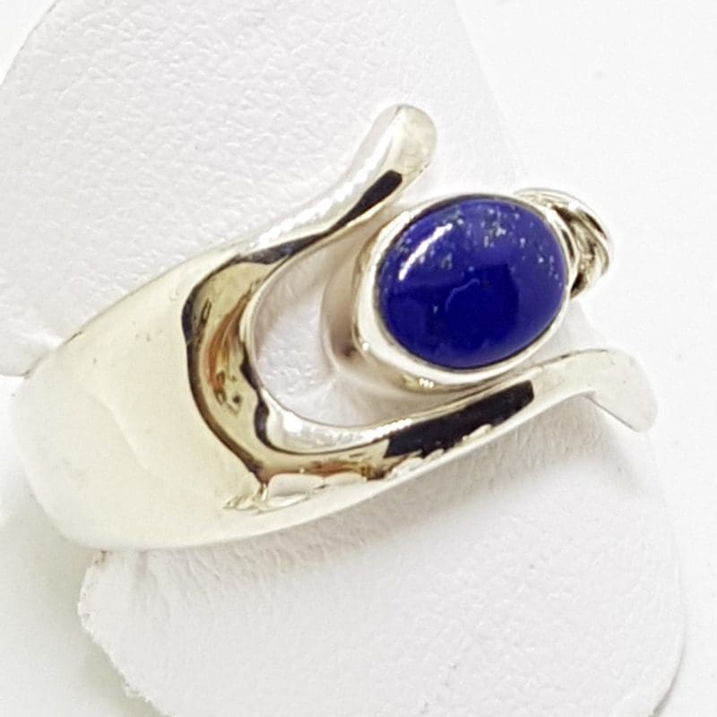 Sterling Silver Oval Lapis Lazuli in Wishbone Ring