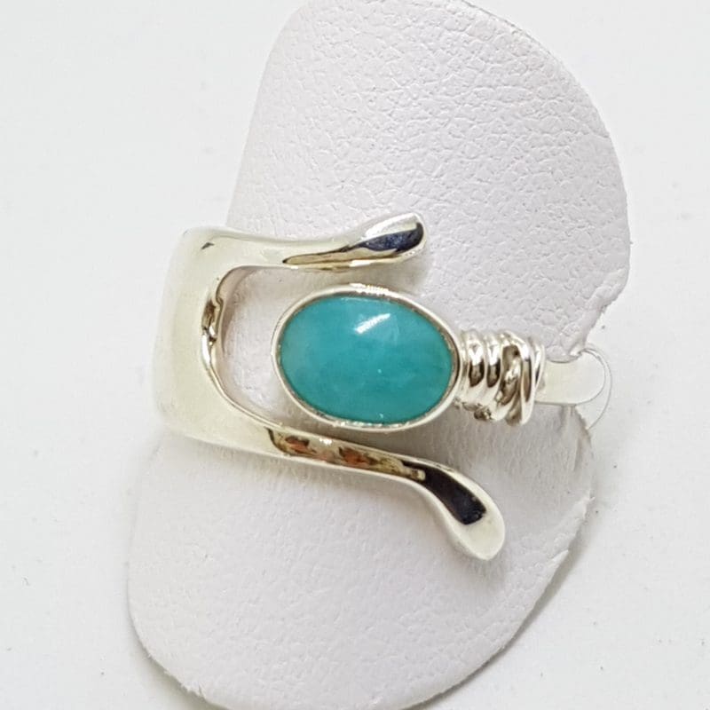 Sterling Silver Oval Amazonite in Wishbone Ring