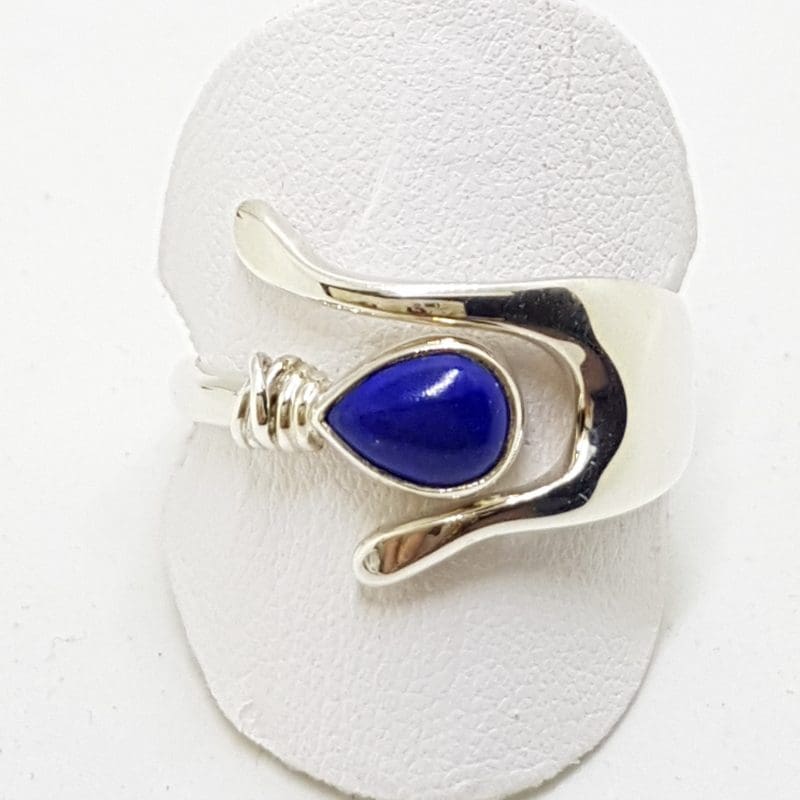 Sterling Silver Teardrop Lapis Lazuli in Wishbone Ring