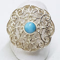 Sterling Silver Large Ornate Filigree Larimar Ring