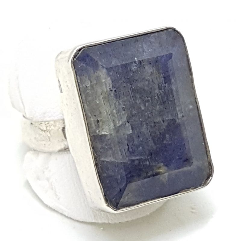 Sterling Silver Large Rectangular Sapphire Ring