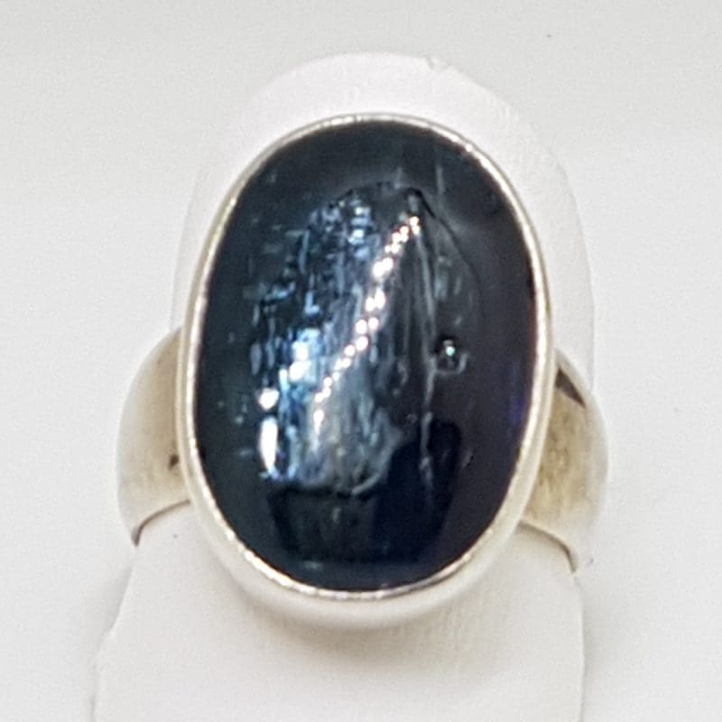 Sterling Silver Large Oval Blue Apatite Ring