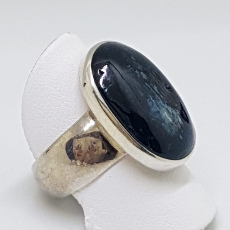 Sterling Silver Large Oval Blue Apatite Ring