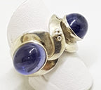 Sterling Silver Heavy Ring with 2 Cabochon Iolite