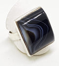 Sterling Silver Black Banded Agate Large Square Ring