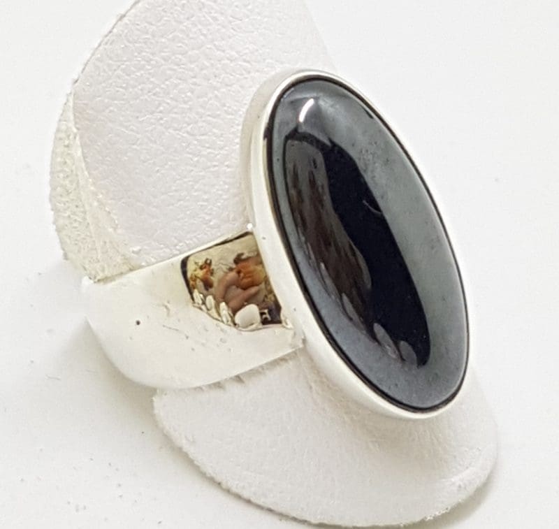 Sterling Silver Iron Ore / Hematite Large Oval Ring
