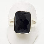 Sterling Silver Onyx Large Faceted Ring - Extendable