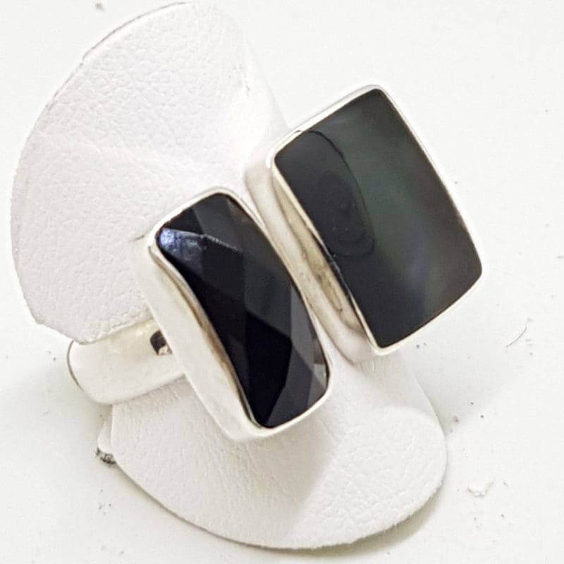 Sterling Silver Onyx and Paua Shell Open Design Ring