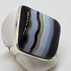 Sterling Silver Black Banded Agate Large Square Ring