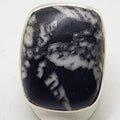 Sterling Silver Black Silver Leaf Stone Large Rectangular Ring
