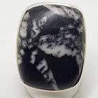 Sterling Silver Black Silver Leaf Stone Large Rectangular Ring