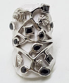 Sterling Silver Onyx Large Ornate Open Design Ring