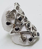 Sterling Silver Onyx Large Ornate Open Design Ring