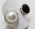 Sterling Silver Onyx with Pearl Ring