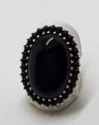 Sterling Silver Onyx Large Oval Cluster Ring