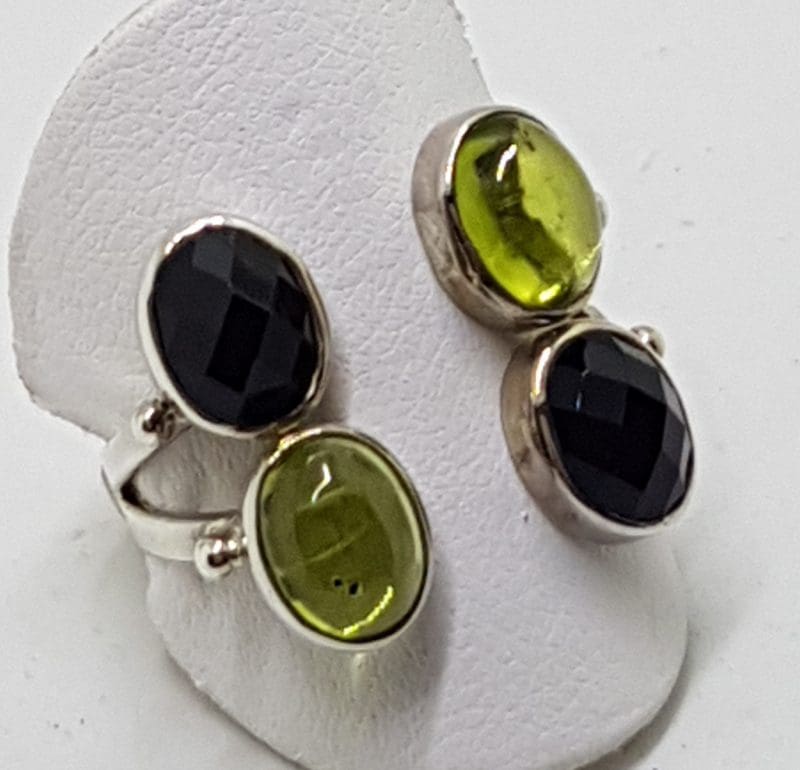 Sterling Silver Onyx and Peridot Ring