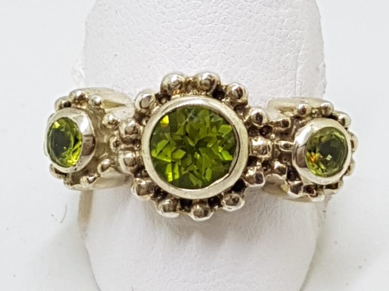 Sterling Silver 3 Peridots in Circles Ring - Trilogy Heavy Ring