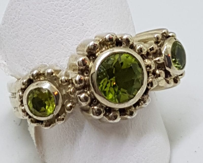 Sterling Silver 3 Peridots in Circles Ring - Trilogy Heavy Ring